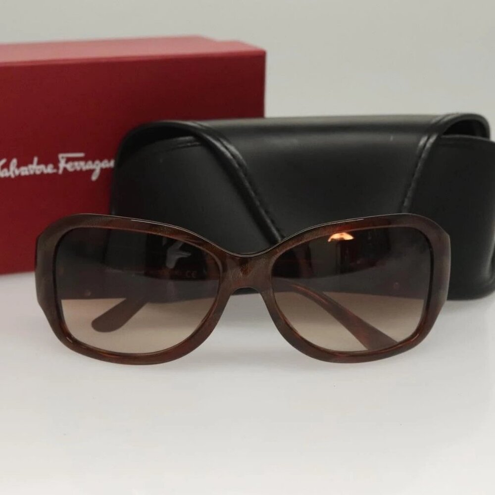 Salvatore Ferragamo Sunglasses Plastic Brown Auth